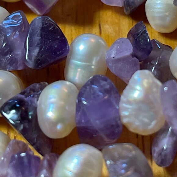 Handmade Multi-Strand Amethyst & Freshwater Pearl Statement Necklace - Picture 4 of 9